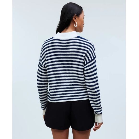 NWT Madewell Ribbed Half-Zip Sweater in Navy Stripe Size L‎ - Picture 10 of 14